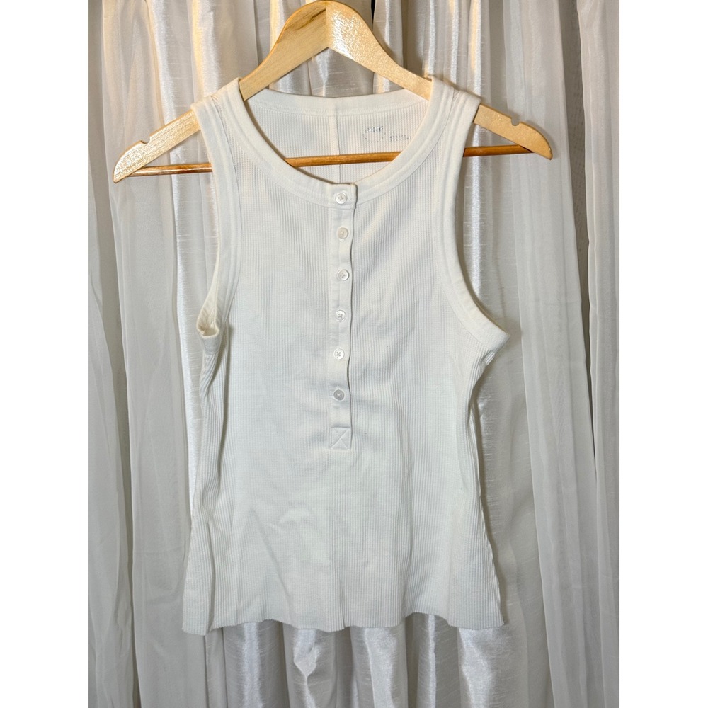 Aerie Henley Tank Top Womens Small White Ribbed Waffle Knit Button Front